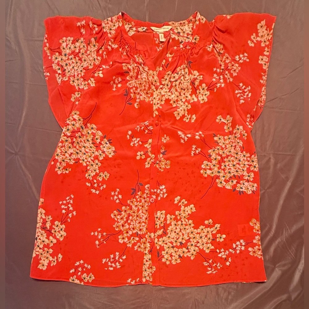 REBECCA TAYLOR Coral Phlox Floral Flutter Silk Blouse Size6/Small MSRP$250 - Picture 9 of 12